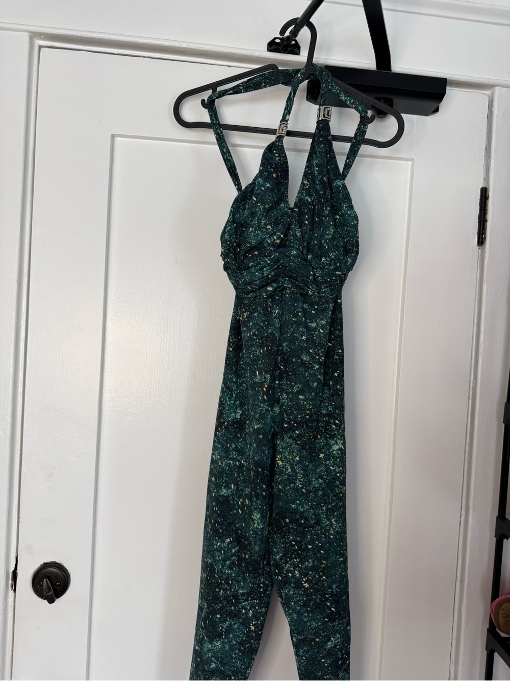 Dark Green Marble-Print Halter Jumpsuit